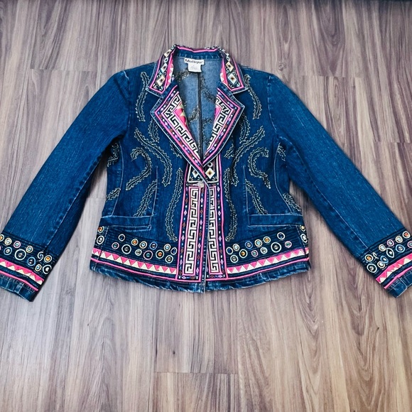 BLUTIQUE Women’s Embroidered Boho/Y2K Denim Jacket SZ:M - Picture 10 of 14
